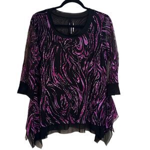 Vintage top M Y2K black sheer purple burnout velvet Whimsigoth Dark Fairy